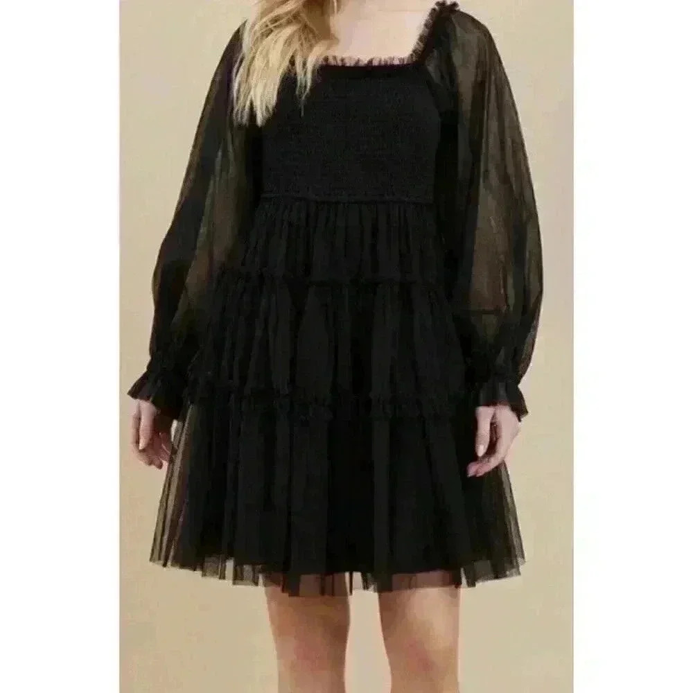 Jodifl Mesh Baby Doll Dress With A Square Neck